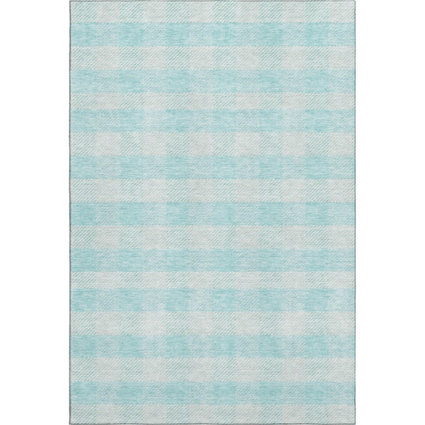 HomeRoots 5' X 8' Aqua and Ivory Plaid Washable Area Rug - Stylish, Stain-Resistant, UV Protected for Durability 673431