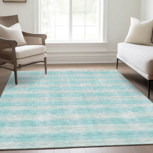 HomeRoots 5' X 8' Aqua and Ivory Plaid Washable Area Rug - Stylish, Stain-Resistant, UV Protected for Durability 673431