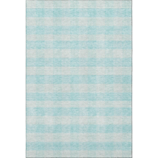 HomeRoots 5' X 8' Aqua and Ivory Plaid Washable Area Rug - Stylish, Stain-Resistant, UV Protected for Durability 673431