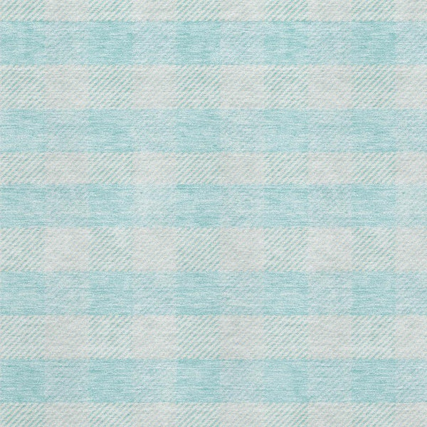 HomeRoots 8' X 10' Aqua and Ivory Plaid Washable Area Rug - Durable, UV-Protected, Perfect for Busy Homes! 673433