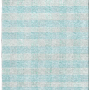 HomeRoots 8' X 10' Aqua and Ivory Plaid Washable Area Rug - Durable, UV-Protected, Perfect for Busy Homes! 673433