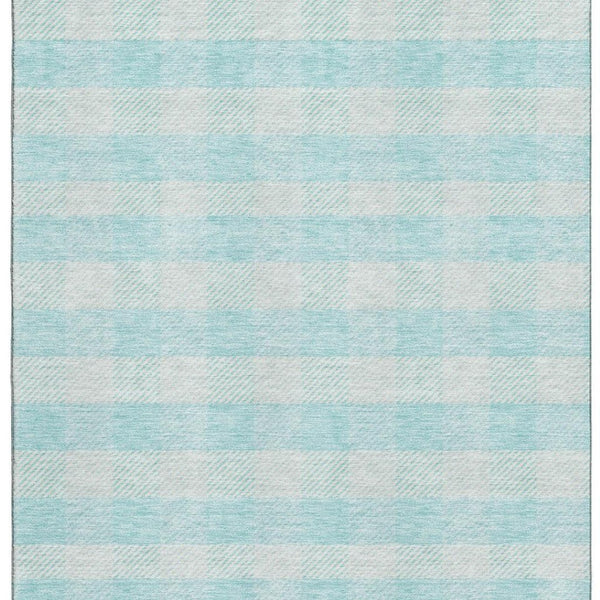 HomeRoots 8' X 10' Aqua and Ivory Plaid Washable Area Rug - Durable, UV-Protected, Perfect for Busy Homes! 673433