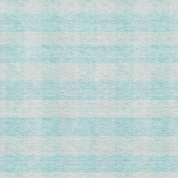HomeRoots 9' X 12' Aqua and Ivory Plaid Area Rug - Washable, Stain-Resistant, UV Protected for Family Spaces 673434