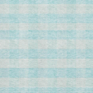 HomeRoots 10' Aqua and Ivory Plaid Washable Area Rug – UV Protected, Stain Resistant, Perfect for Family Spaces! 673435