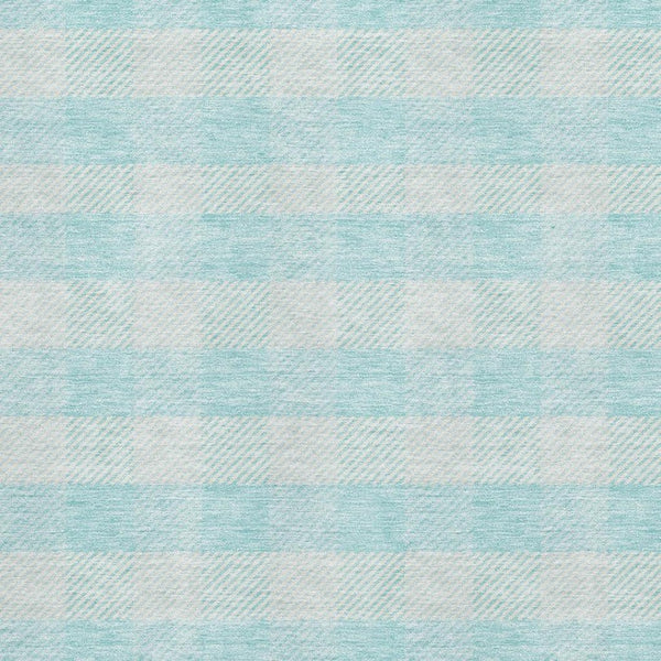 HomeRoots 10' Aqua and Ivory Plaid Washable Area Rug – UV Protected, Stain Resistant, Perfect for Family Spaces! 673435