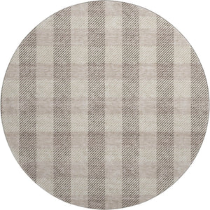 HomeRoots 8' Beige and Ivory Plaid Washable Round Area Rug with UV Protection for Busy Households & Pets 673438