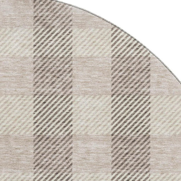 HomeRoots 8' Beige and Ivory Plaid Washable Round Area Rug with UV Protection for Busy Households & Pets 673438