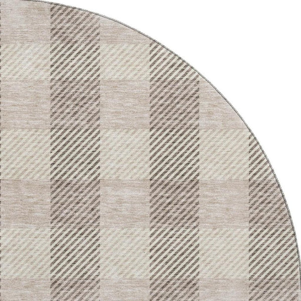 HomeRoots 8' Beige and Ivory Plaid Washable Round Area Rug with UV Protection for Busy Households & Pets 673438