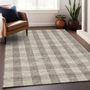 HomeRoots 8' X 10' Washable Beige & Ivory Plaid Area Rug with UV Protection - Durable, Stylish, Easy Care! 673439