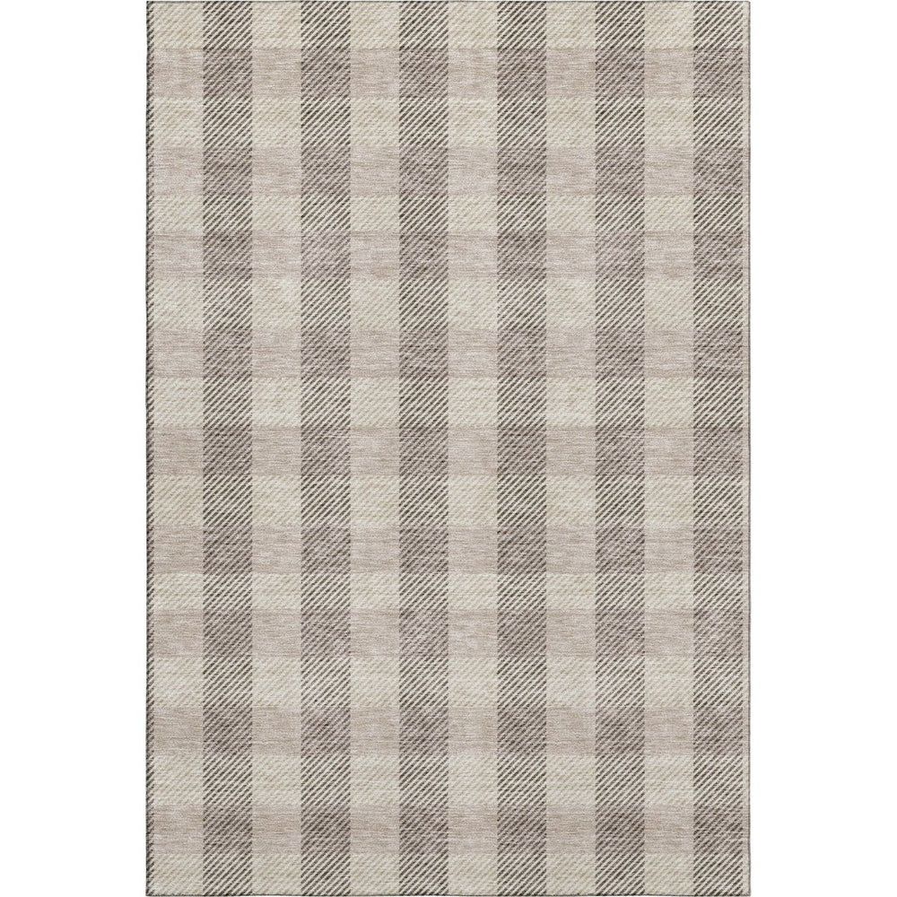 HomeRoots 8' X 10' Washable Beige & Ivory Plaid Area Rug with UV Protection - Durable, Stylish, Easy Care! 673439