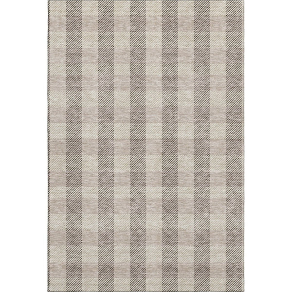 HomeRoots 8' X 10' Washable Beige & Ivory Plaid Area Rug with UV Protection - Durable, Stylish, Easy Care! 673439