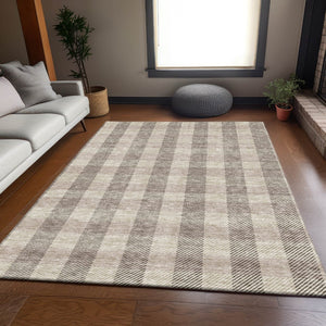 HomeRoots 8' X 10' Washable Beige & Ivory Plaid Area Rug with UV Protection - Durable, Stylish, Easy Care! 673439