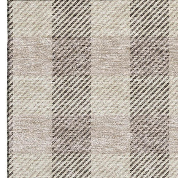 HomeRoots 8' X 10' Washable Beige & Ivory Plaid Area Rug with UV Protection - Durable, Stylish, Easy Care! 673439