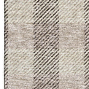 HomeRoots 10' X 14' Beige and Ivory Plaid Washable Area Rug - Stylish, Durable, Stain-Resistant, UV-Protected! 673441