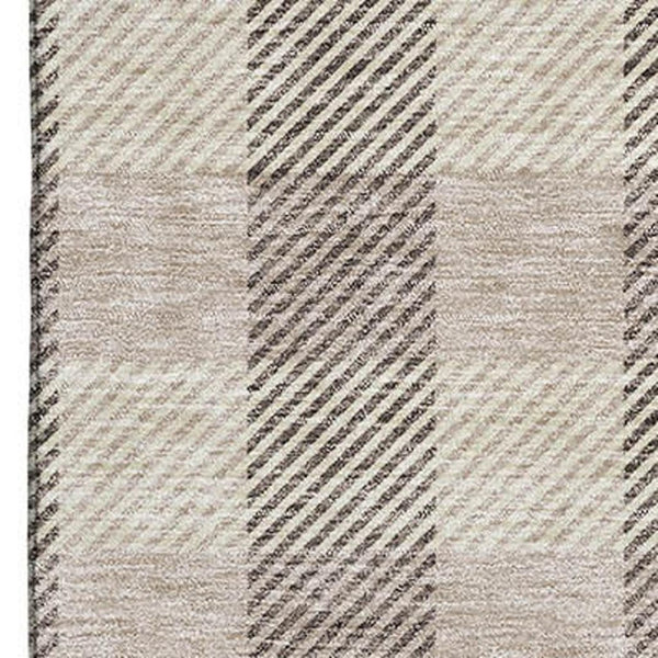 HomeRoots 10' X 14' Beige and Ivory Plaid Washable Area Rug - Stylish, Durable, Stain-Resistant, UV-Protected! 673441