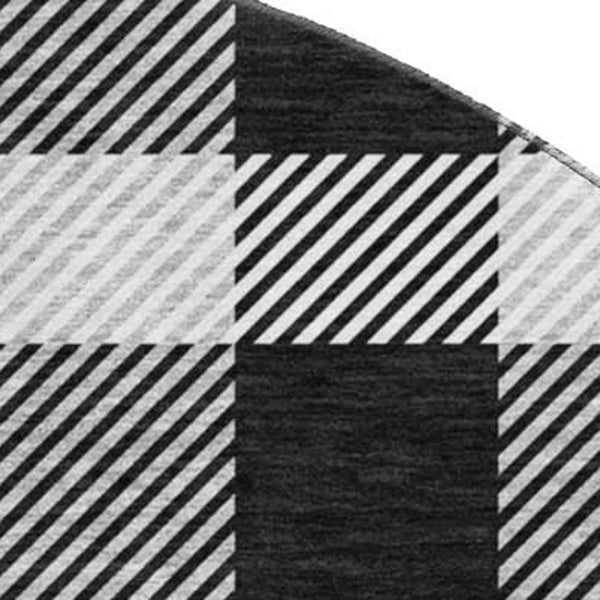 HomeRoots 8' Black And Ivory Plaid Round Rug – Durable, Washable, UV-Protected, Perfect for High-Traffic Spaces! 673444