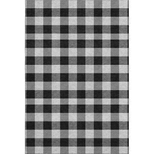 HomeRoots 9' X 12' Black And Ivory Plaid Washable Area Rug - Stain Resistant, UV Protected, Stylish & Durable! 673446