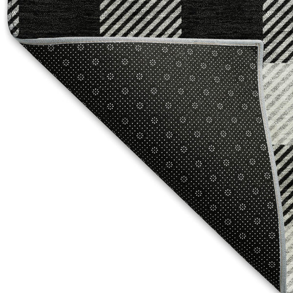HomeRoots 9' X 12' Black And Ivory Plaid Washable Area Rug - Stain Resistant, UV Protected, Stylish & Durable! 673446
