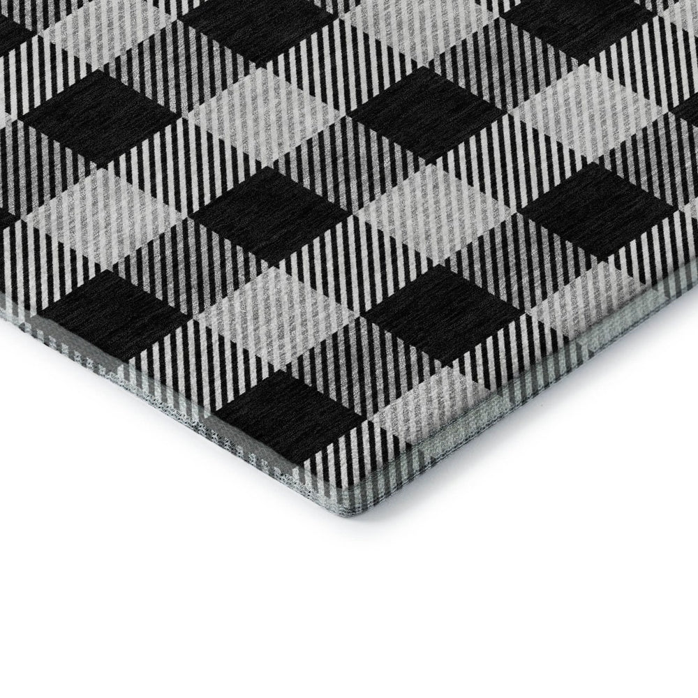 HomeRoots 9' X 12' Black And Ivory Plaid Washable Area Rug - Stain Resistant, UV Protected, Stylish & Durable! 673446