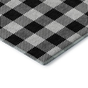 HomeRoots 9' X 12' Black And Ivory Plaid Washable Area Rug - Stain Resistant, UV Protected, Stylish & Durable! 673446