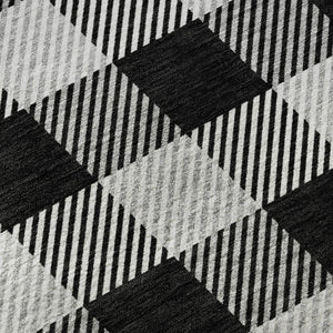 HomeRoots 9' X 12' Black And Ivory Plaid Washable Area Rug - Stain Resistant, UV Protected, Stylish & Durable! 673446