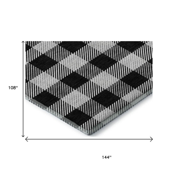 HomeRoots 9' X 12' Black And Ivory Plaid Washable Area Rug - Stain Resistant, UV Protected, Stylish & Durable! 673446