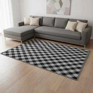 HomeRoots 9' X 12' Black And Ivory Plaid Washable Area Rug - Stain Resistant, UV Protected, Stylish & Durable! 673446