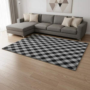 HomeRoots 10' X 14' Black And Ivory Plaid Area Rug - Washable, Stain Resistant, UV Protected for Family Spaces 673447