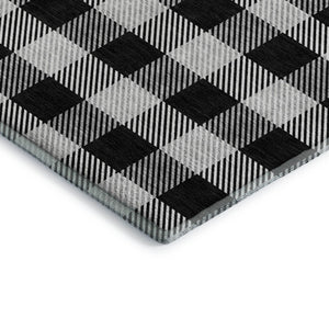 HomeRoots 10' X 14' Black And Ivory Plaid Area Rug - Washable, Stain Resistant, UV Protected for Family Spaces 673447