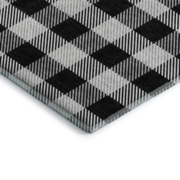 HomeRoots 10' X 14' Black And Ivory Plaid Area Rug - Washable, Stain Resistant, UV Protected for Family Spaces 673447