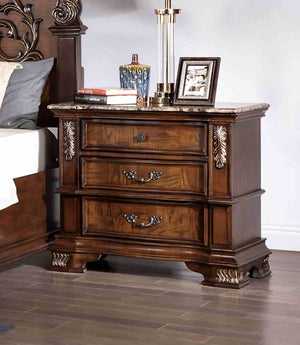 English Elm Traditional Marble Top Nightstand with Dovetail Drawers Cedar Lining Cherry Finish Brown B2741P436974