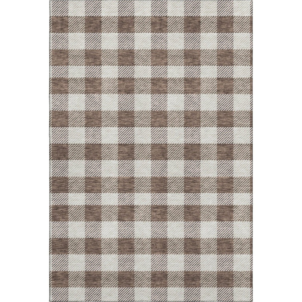 HomeRoots 8' X 10' Brown And Beige Plaid Area Rug - Durable, Washable, UV-Protected for High-Traffic Spaces 673451
