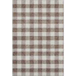HomeRoots 8' X 10' Brown And Beige Plaid Area Rug - Durable, Washable, UV-Protected for High-Traffic Spaces 673451