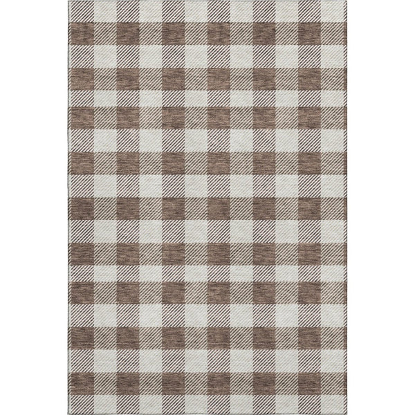 HomeRoots 8' X 10' Brown And Beige Plaid Area Rug - Durable, Washable, UV-Protected for High-Traffic Spaces 673451