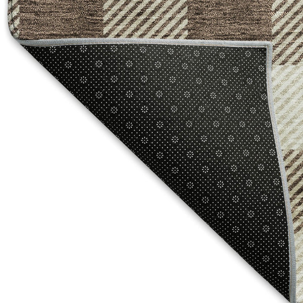 HomeRoots 8' X 10' Brown And Beige Plaid Area Rug - Durable, Washable, UV-Protected for High-Traffic Spaces 673451