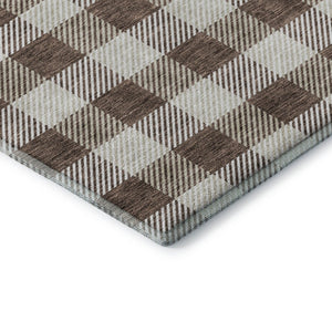 HomeRoots 8' X 10' Brown And Beige Plaid Area Rug - Durable, Washable, UV-Protected for High-Traffic Spaces 673451