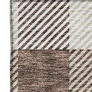 HomeRoots 8' X 10' Brown And Beige Plaid Area Rug - Durable, Washable, UV-Protected for High-Traffic Spaces 673451