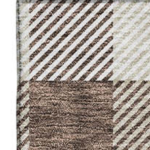 HomeRoots 8' X 10' Brown And Beige Plaid Area Rug - Durable, Washable, UV-Protected for High-Traffic Spaces 673451