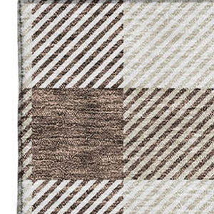 HomeRoots 8' X 10' Brown And Beige Plaid Area Rug - Durable, Washable, UV-Protected for High-Traffic Spaces 673451