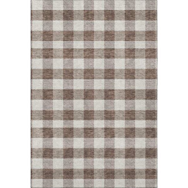 HomeRoots 10' Brown and Beige Plaid Area Rug - Washable, UV Protected, Durable, Perfect for Family Spaces! 673453