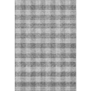 HomeRoots 5' X 8' Gray And Ivory Plaid Washable Area Rug – Soft, Durable, UV-Protected with Stain Resistance! 673455