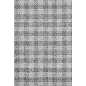 HomeRoots 8' X 10' Gray and Ivory Plaid Washable Area Rug - Durable, Stain-Resistant, UV Protected for All Spaces 673457