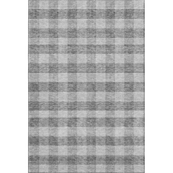 HomeRoots 8' X 10' Gray and Ivory Plaid Washable Area Rug - Durable, Stain-Resistant, UV Protected for All Spaces 673457