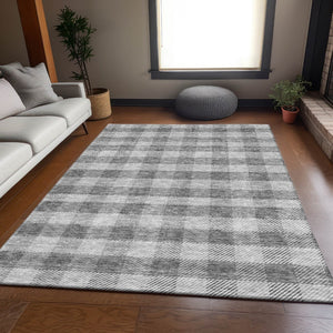 HomeRoots 8' X 10' Gray and Ivory Plaid Washable Area Rug - Durable, Stain-Resistant, UV Protected for All Spaces 673457