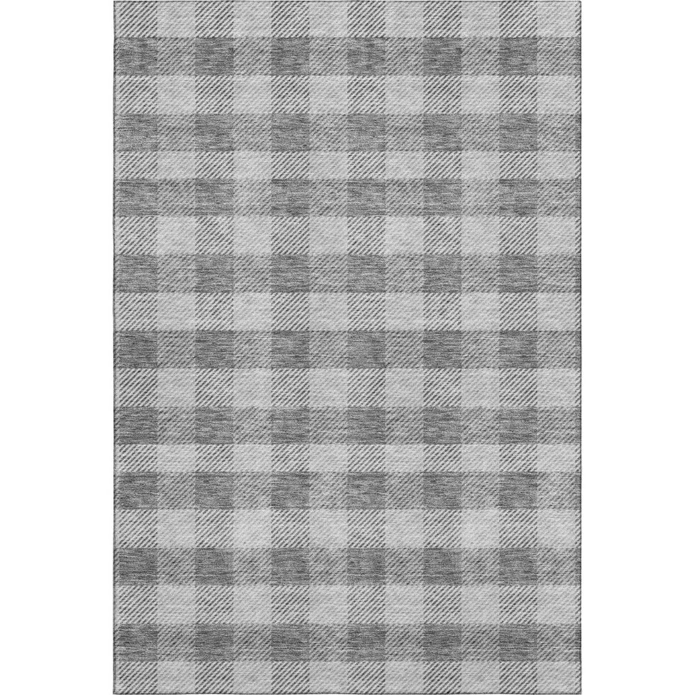 HomeRoots 9' X 12' Gray and Ivory Plaid Area Rug – Washable, Stain-Resistant, UV-Protected for Stylish Living Spaces 673458