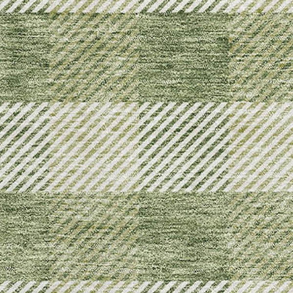 HomeRoots 8' X 10' Green and Ivory Plaid Washable Area Rug - Durable, UV-Protected, Stain-Resistant Style! 673463