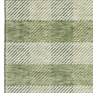 HomeRoots 8' X 10' Green and Ivory Plaid Washable Area Rug - Durable, UV-Protected, Stain-Resistant Style! 673463