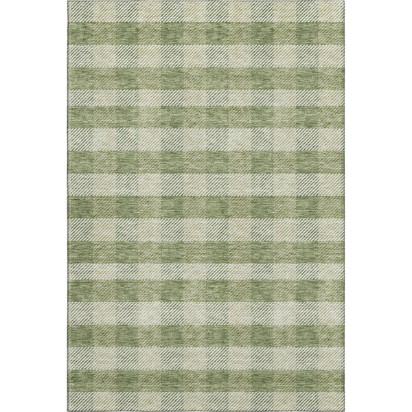 HomeRoots 9' X 12' Green & Ivory Plaid Area Rug - Durable, Washable, UV-Protected for Stylish High-Traffic Spaces 673464