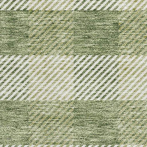 HomeRoots 9' X 12' Green & Ivory Plaid Area Rug - Durable, Washable, UV-Protected for Stylish High-Traffic Spaces 673464