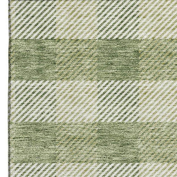 HomeRoots 9' X 12' Green & Ivory Plaid Area Rug - Durable, Washable, UV-Protected for Stylish High-Traffic Spaces 673464